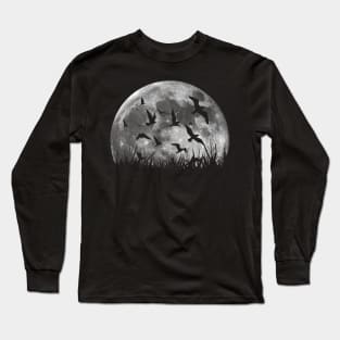 Birds On The Moon, Full Moon Long Sleeve T-Shirt